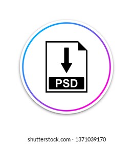 PSD file document icon. Download PSD button icon isolated on white background. Circle white button. Vector Illustration