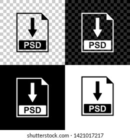 PSD file document icon. Download PSD button icon isolated on black, white and transparent background. Vector Illustration