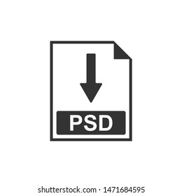 PSD file document icon. Download PSD button icon isolated. Flat design. Vector Illustration