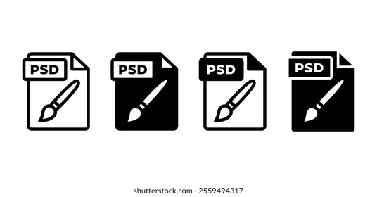 PSD file format document icon symbol sign vector design black white color illustration collections sets isolated