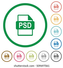 PSD file format flat color icons in round outlines