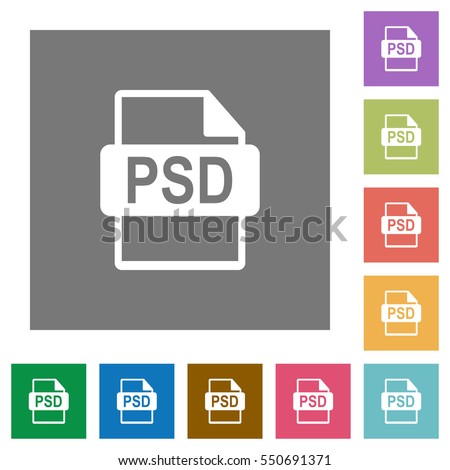 PSD file format flat icons on simple color square backgrounds