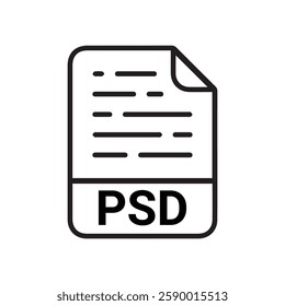 PSD file icon set. PSD file type symbol. File PSD format icon in black filled and outlined style isolated on transparent background. Ideal for technology or data related content, vector illustration.