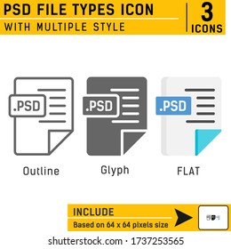 Psd file types premium icon with multiple style isolated on white background. Vector illustration concept design template for graphic, web design, mobile app, logo, UI, UX, project, work and pictures