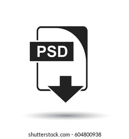 PSD icon. Flat vector illustration. PSD download sign symbol with shadow on white background.