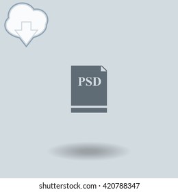 PSD icon with shadow. Cloud of download with arrow.