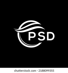 Diseño del logo de la carta PSD sobre fondo negro. Logo del Círculo Creativo de la PSD. Concepto del logotipo de la letra de la tarjeta de identificación personal. Diseño de letras de PSD.