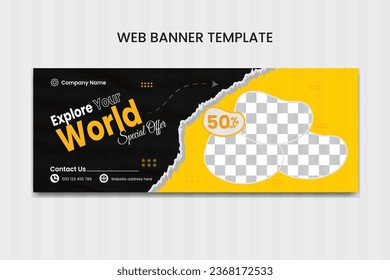 PSD travel and tourism web banner and facebook cover design template.