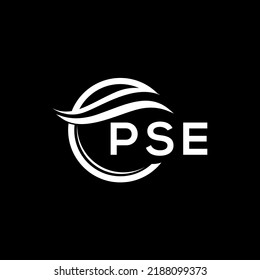 Diseño del logotipo de la carta de PSE sobre fondo negro. Logo del círculo creativo de PSE. Concepto del logotipo de la letra de las iniciales de PSE. Diseño de letras de PSE.