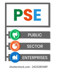 PSE - EMPRESAS DEL SECTOR PÚBLICO. concepto de negocios de siglas. concepto de ilustración vectorial con palabras clave e iconos. ilustración con iconos para banner web, volante, página de inicio