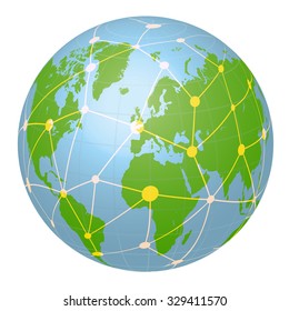 Pseudo Earth that contains the whole world map and Worldwide network, image illustration