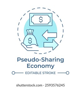 Pseudo sharing economy soft blue concept icon. Commercial models involving. Collaborative system type. Round shape line illustration. Abstract idea. Graphic design. Easy to use in presentation