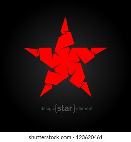 Pseudo volume origami red star vector design element. Company logo template