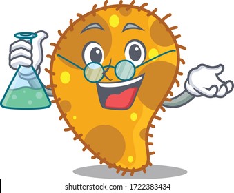 Pseudomonas smart Professor Cartoon design style working with glass tube