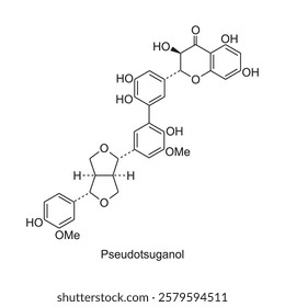 Pseudotsuganol skeletal structure.Lignan compound schematic illustration. Simple diagram, chemical structure.