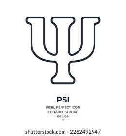 Icono de contorno de trazo editable Psi aislado en ilustración vectorial plana de fondo blanco. Pixel perfecto. 64 x 64.