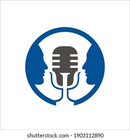 Psi icon with microphone and faces for communications icon.