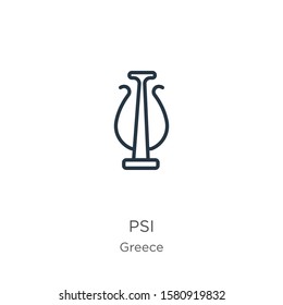 Psi icon. Thin linear psi outline icon isolated on white background from greece collection. Line vector sign, symbol for web and mobile