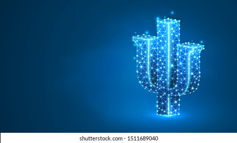 Psi, the letter of a Greek alphabet. Greek numerals, mathematical seven hundred number concept. Abstract, digital, wireframe, low poly mesh, vector blue neon 3d illustration. Triangle, line, dot