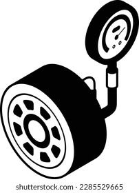 psi measuring instrument Vector Icon isometric Design, Motor Vehicle Service and automobile repair shop Symbol, Lorry spare parts Sign, Automotive technician equipment stock, Wheel Air pressure Gauge