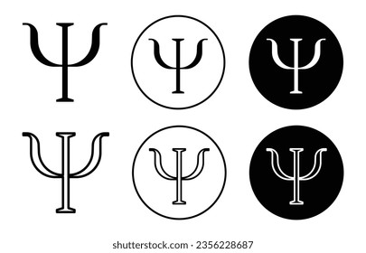 psi symbol greek letter psi vector symbol in black filled and outlined style.