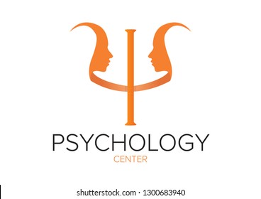 Psi symbol with two head profiles. Psychology logo.