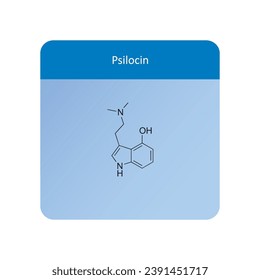 Psilocin molecular structure, skeletal formula diagram on pink background. Scientific EPS10 vector illustration.