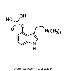 icono del doodle de fórmula química psilocybin, ilustración vectorial 