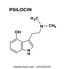 Psilocybin flat structural formula isolated on white background