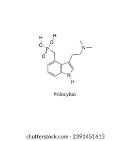 Psilocybin molecular structure, skeletal formula diagram on white background. Scientific EPS10 vector illustration.