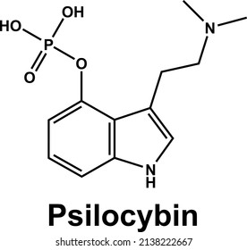 Psilocybin Molecule Psychedelic Prodrug. Chemical Alkaloid Formula.