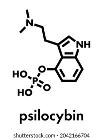 Molécula psicodélica de setas de Psilocybin. Prodromo de psilocina. Fórmula esquelética.