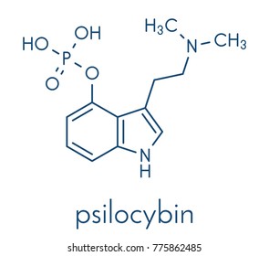 Psilocybin psychedelic mushroom molecule. Prodrug of psilocin. Skeletal formula.