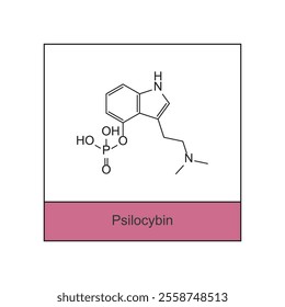 Psilocybin skeletal structure diagram.psychedelic compound molecule scientific illustration.