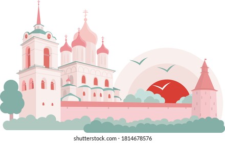 Pskov. Pskov Kremlin. Tower. Sunset