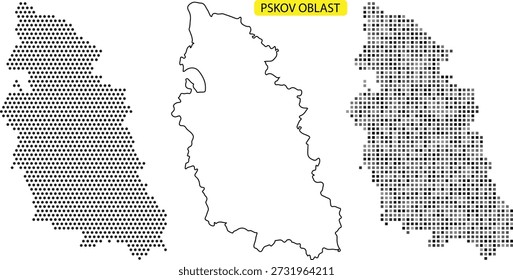 Pskov oblast map illustration with dotted pattern and grid design