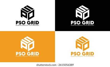 PSO Grid Base Logo,Cube Grid,Black And White,Orange And White