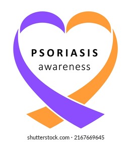 Mes de Conciencia Psoriasis. Mes de Acción de Psoriasis. Apoyo, celebración y dedicación. Cinta morada y anaranjada