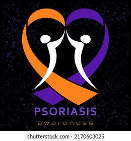 Psoriasis Awareness Month. Psoriasis Action Month. Support, celebration and dedication. Purple and orange ribbon
