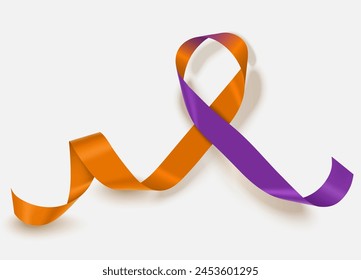 Psoriasis Awareness Month. Psoriasis Action Month. Support, celebration and dedication. Purple and orange ribbon