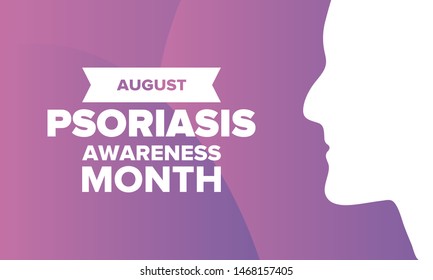 Psoriasis Awareness Month in August. Educate, inform, prevention in United States. Dermatology, skin body problems. Health care. Orchid and Orange ribbon. Poster, card, banner and background. Vector