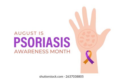 Psoriasis Awareness Month. Raise awareness. Medical concept. Symptoms include red, flaky skin patches covered in silvery scales. Creating for web banner, cards, prints, social media, poster. Vector.