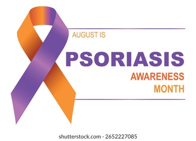 Psoriasis Awareness Month. Realistic Awareness orange and purple ribbon. Psoriasis awareness month with ribbon. Symbol of support, solidarity, raising awareness. Template for poster, Website Magazine,