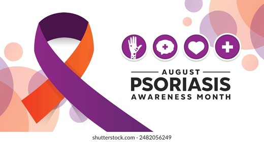 Psoriasis Awareness Month. Ribbon, hand, brain, heart and plus icon. Great for cards, banners, posters, social media and more. White background.  