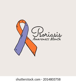 Psoriasis awareness month vector illustration with simple sketch ribbon concept.