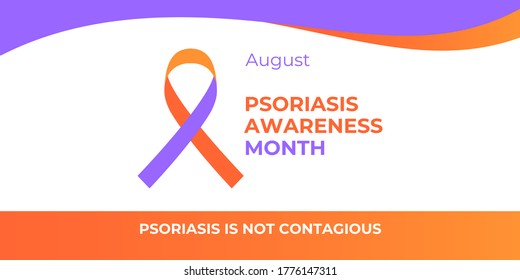 Psoriasis Awareness Month. Vector Web Banner, Poster, Card For Social Media And Networks. Ribbon And Text Psoriasis Is Not Contagious