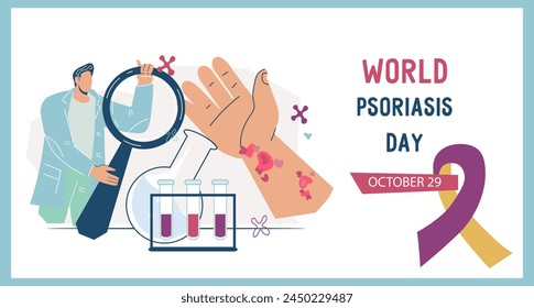 Psoriasis chronic skin disease web banner design. Banner template for Psoriasis awareness and support organizations offering information and resources, flat vector illustration.