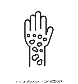 Psoriasis, Dermatitis Line Black Icon. Concept. Skin Rash. Dermatological Diseases. Itchy Spots On Hand. Sign For Web Page, Mobile App, Button, Logo. Vector Isolated Element. Editable Stroke.