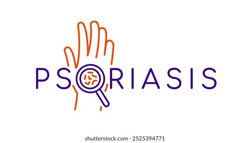 Logotipo lineal de la psoriasis. Letras de dermatitis médica. Placas eritematosas símbolo. Signo de parches queratóticos. Enfermedad psoriásica Trazo editable. Ilustración vectorial aislada en un fondo blanco