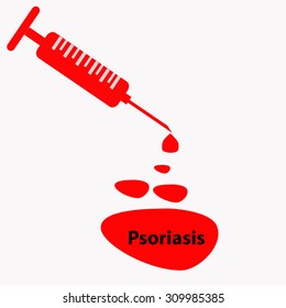 Psoriasis printed from liquid of injection syringe show diagnosis concept